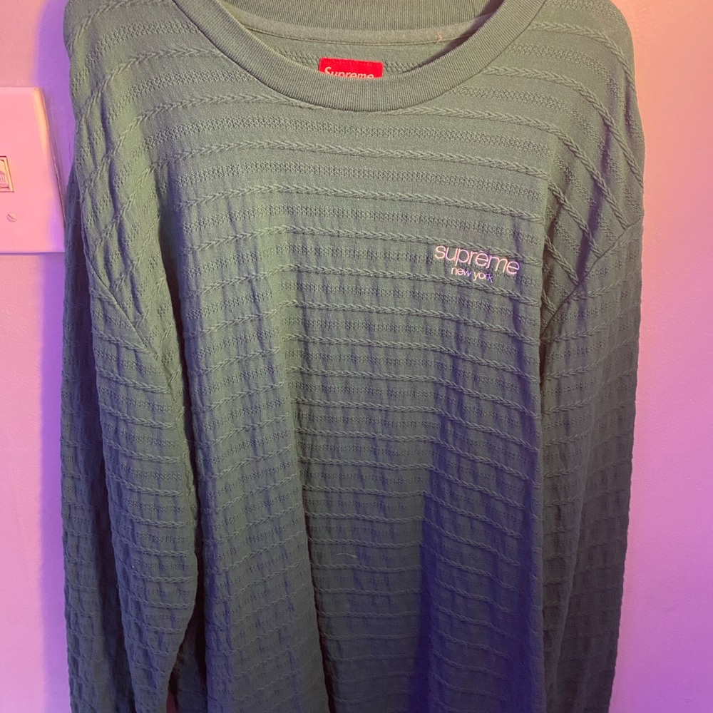 Supreme New York Rope Stripe L/S Green Tee